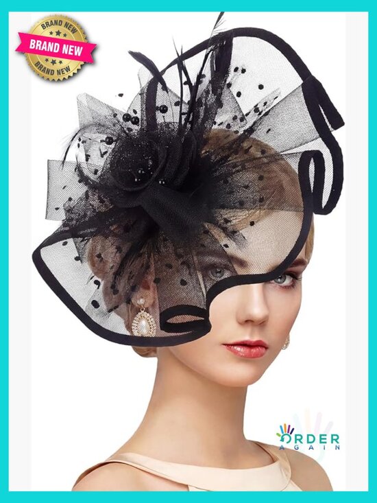 Feather Mesh Derby Fascinator Hat with Detachable Headband for Cocktail Parties main image 6